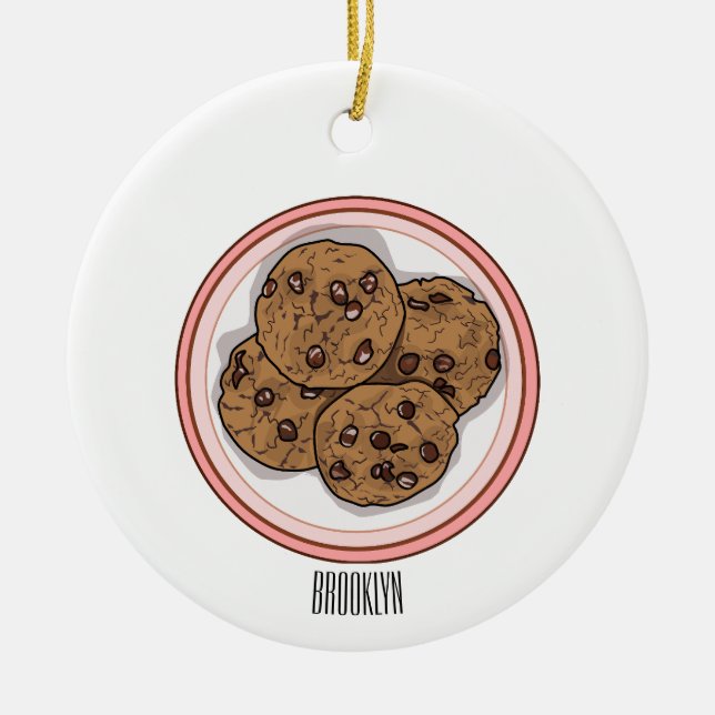 Chocolate chip cookie cartoon illustration ceramic ornament (Front)