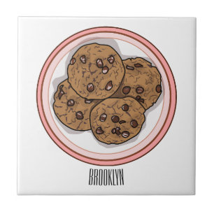 Chocolate chip cookie cartoon illustration  ceramic tile