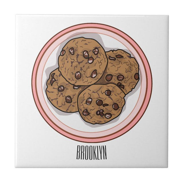 Chocolate chip cookie cartoon illustration  ceramic tile (Front)