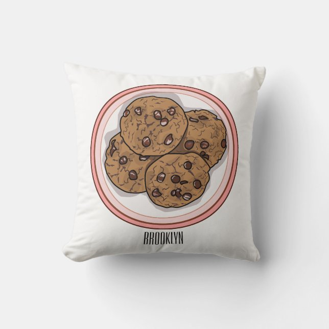 Chocolate chip cookie cartoon illustration  cushion (Front)