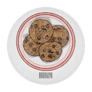 Chocolate chip cookie cartoon illustration cutting board