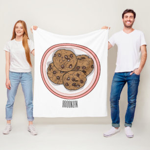 Chocolate chip cookie cartoon illustration  fleece blanket