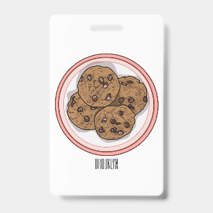 Chocolate chip cookie cartoon illustration ID badge
