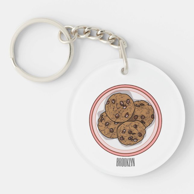 Chocolate chip cookie cartoon illustration key ring (Front)