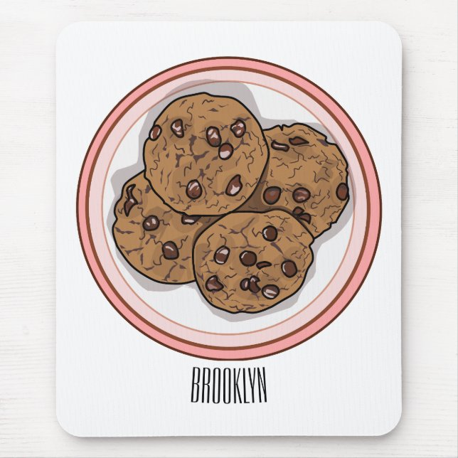 Chocolate chip cookie cartoon illustration  mouse pad (Front)