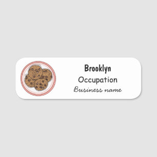 Chocolate chip cookie cartoon illustration name tag