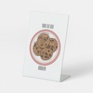 Chocolate chip cookie cartoon illustration pedestal sign