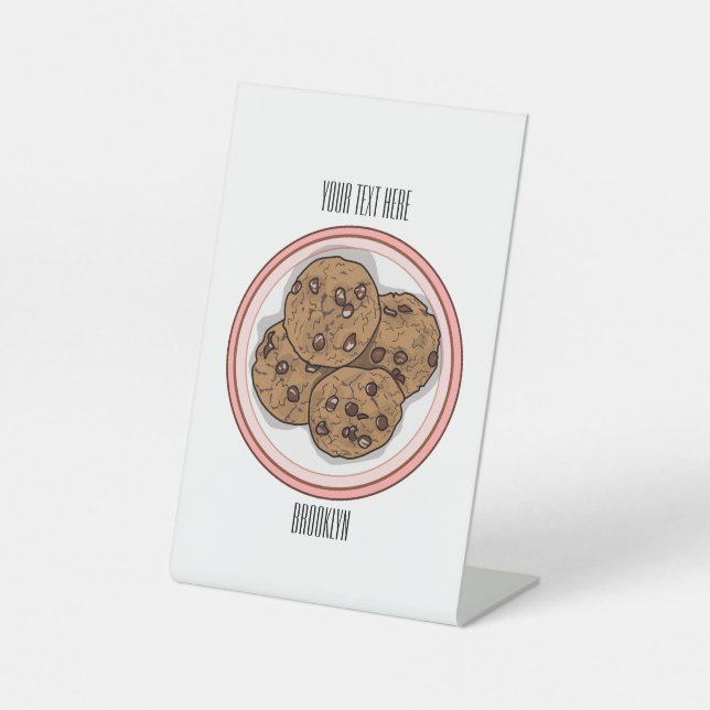 Chocolate chip cookie cartoon illustration  pedestal sign (Front)