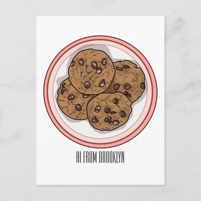 Chocolate chip cookie cartoon illustration  postcard (Front)