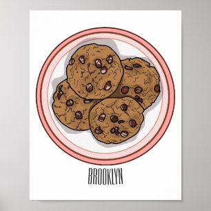Chocolate chip cookie cartoon illustration poster