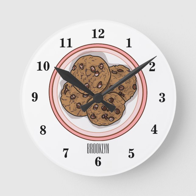 Chocolate chip cookie cartoon illustration round clock (Front)