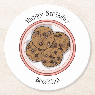 Chocolate chip cookie cartoon illustration  round paper coaster