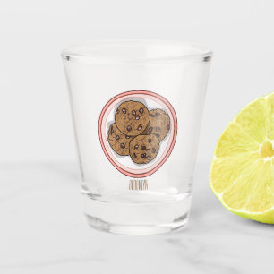 Chocolate chip cookie cartoon illustration shot glass