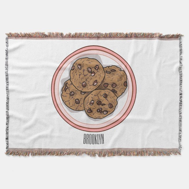 Chocolate chip cookie cartoon illustration throw blanket (Front)