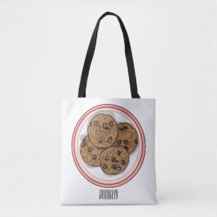Chocolate chip cookie cartoon illustration  tote bag