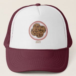 Chocolate chip cookie cartoon illustration  trucker hat