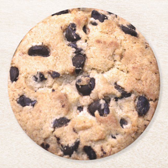 Chocolate Chip Cookie close-up Round Paper Coaster (Front)