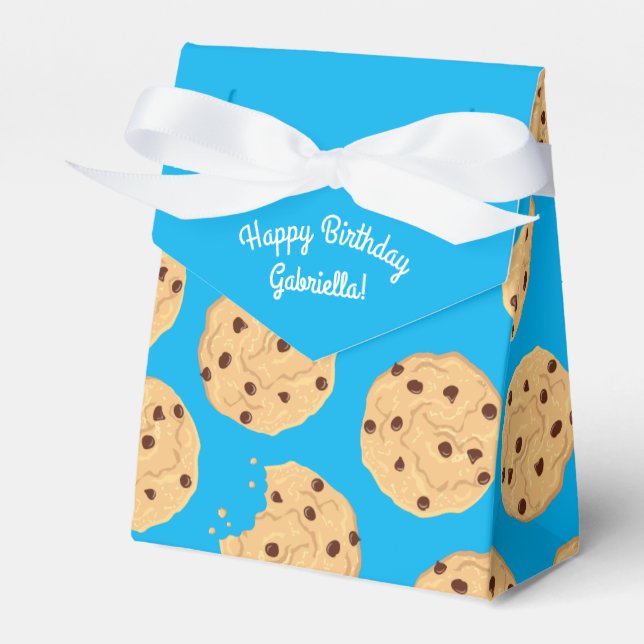 Chocolate Chip Cookie Kids 1st Birthday Party Blue Favour Box (Front Side)