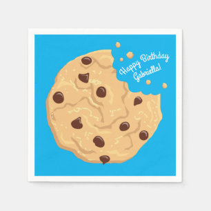 Chocolate Chip Cookie Kids 1st Birthday Party Blue Napkin