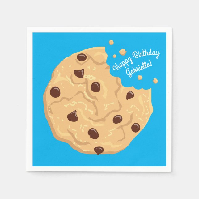 Chocolate Chip Cookie Kids 1st Birthday Party Blue Napkin (Front)