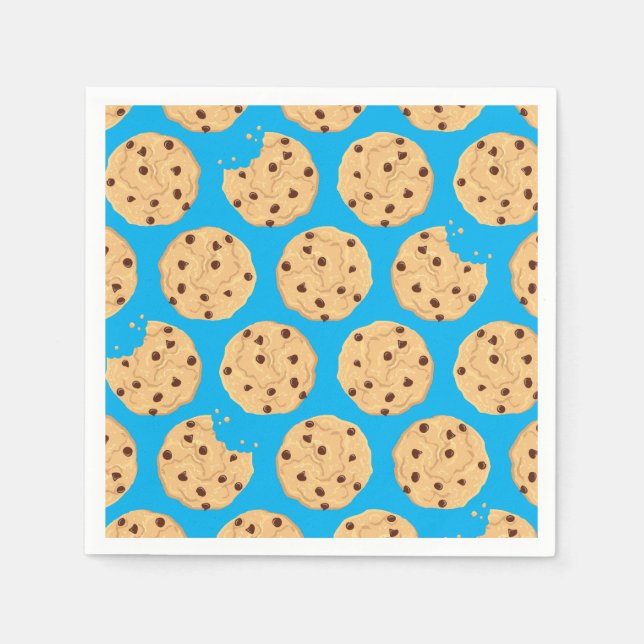 Chocolate Chip Cookie Kids 1st Birthday Party Blue Napkin (Front)