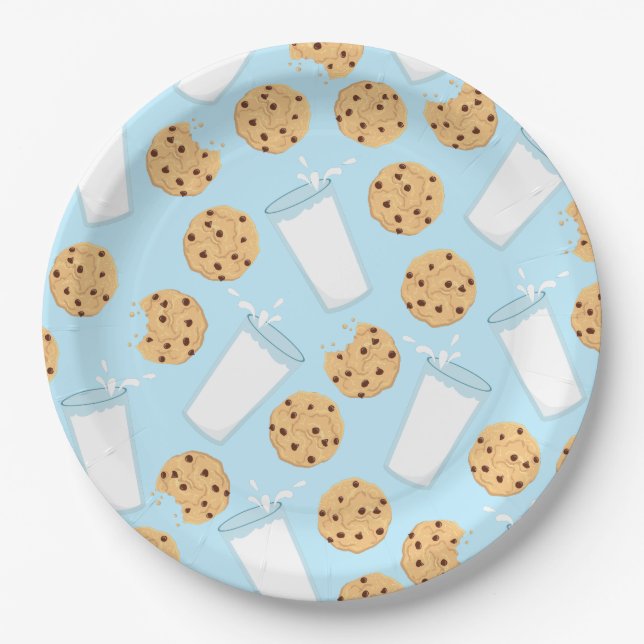 Chocolate Chip Cookie Kids 1st Birthday Party Blue Paper Plate (Front)