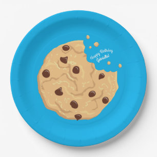 Chocolate Chip Cookie Kids 1st Birthday Party Blue Paper Plate