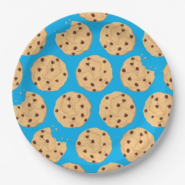 Chocolate Chip Cookie Kids 1st Birthday Party Blue Paper Plate (Front)