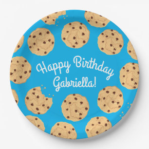 Chocolate Chip Cookie Kids 1st Birthday Party Blue Paper Plate
