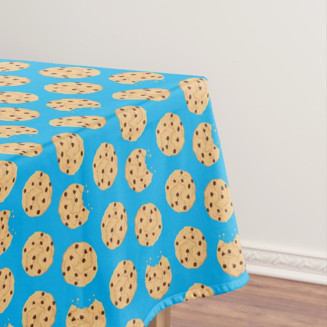 Chocolate Chip Cookie Kids 1st Birthday Party Blue Tablecloth (In Situ)