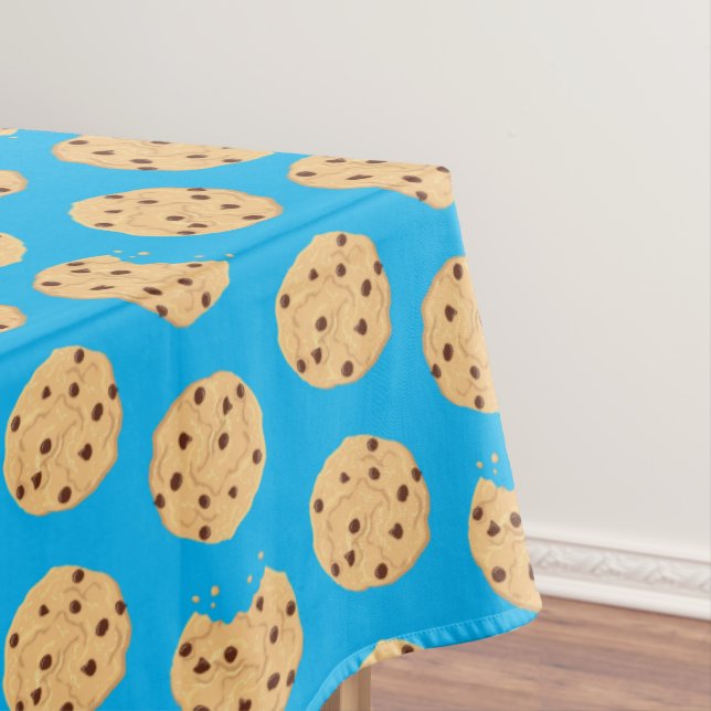 Chocolate Chip Cookie Kids 1st Birthday Party Blue Tablecloth (In Situ)