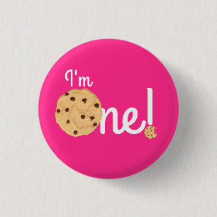 Chocolate Chip Cookie Kids 1st Birthday Party Pink 3 Cm Round Badge