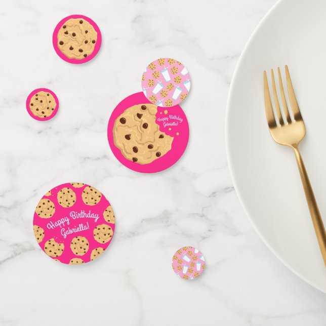 Chocolate Chip Cookie Kids 1st Birthday Party Pink Confetti (Group)