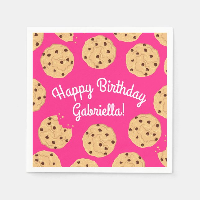 Chocolate Chip Cookie Kids 1st Birthday Party Pink Napkin (Front)