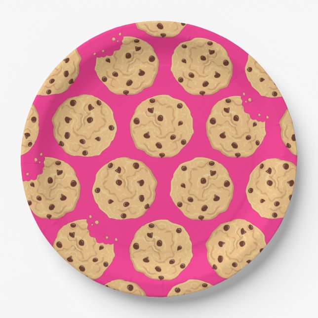 Chocolate Chip Cookie Kids 1st Birthday Party Pink Paper Plate (Front)