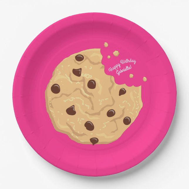 Chocolate Chip Cookie Kids 1st Birthday Party Pink Paper Plate (Front)