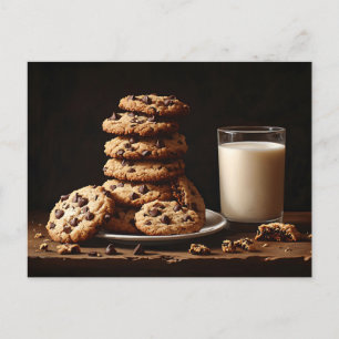 Chocolate Chip Cookies and Milk Painting Postcard