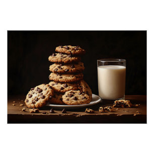 Chocolate Chip Cookies and Milk Painting Poster