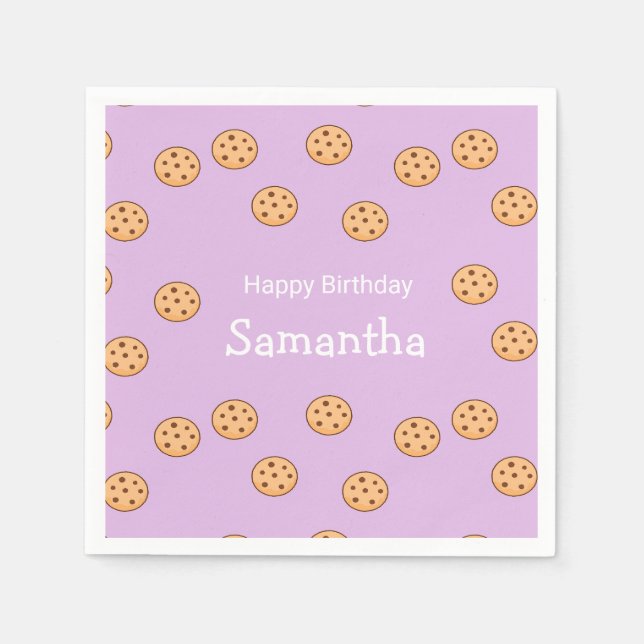 Chocolate chip cookies birthday purple  napkin (Front)