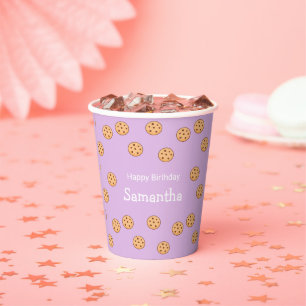 Chocolate chip cookies birthday purple paper cups