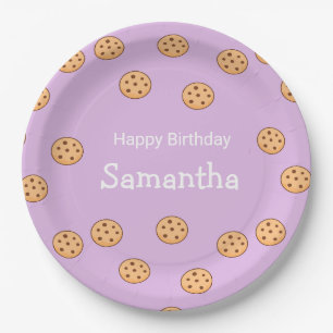 Chocolate chip cookies birthday purple paper plate