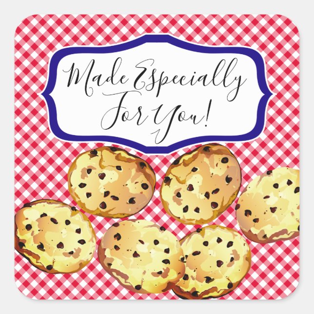 Chocolate Chip Cookies Gingham Baker Square Sticker (Front)