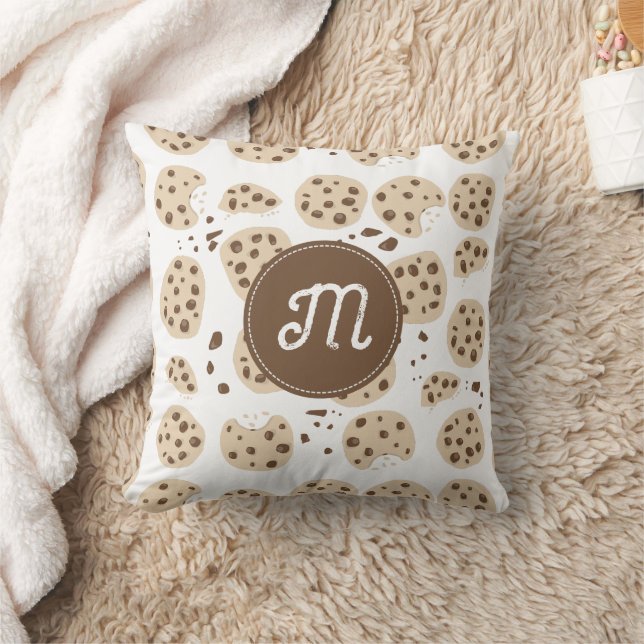 Chocolate Chip Cookies Pattern Monogram Cushion (Blanket)