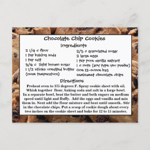 Chocolate Chip Cookies Recipe Card  Postcard