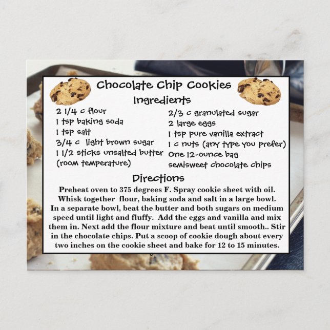 Chocolate Chip Cookies Recipe Card  Postcard (Front)