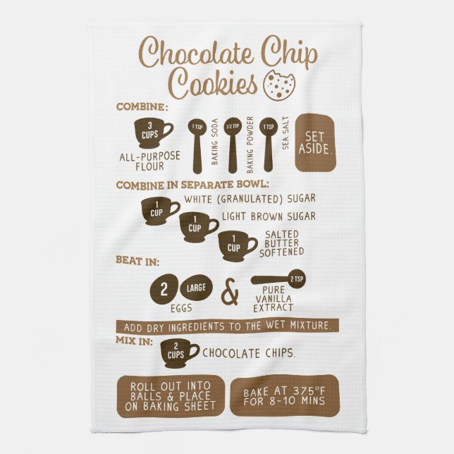 Chocolate Chip Cookies Recipe Tea Kitchen Towel (Vertical)