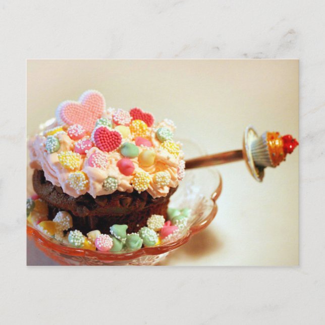 Chocolate chip cupcake with heart toppings postcard (Front)