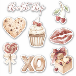 Chocolate Chip Heart Cookie Cherries Cupcake XO
