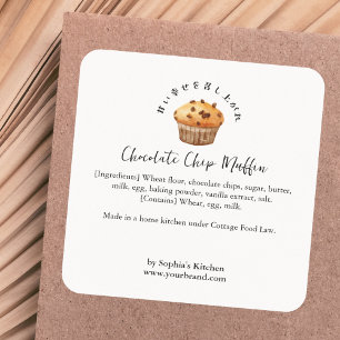Chocolate Chip Muffin Watercolor Bakery Ingredient Square Sticker