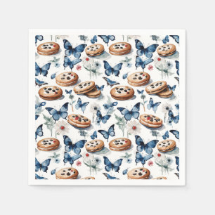 Chocolate Chip Sandwich Cookies & Blue Butterflies Napkin